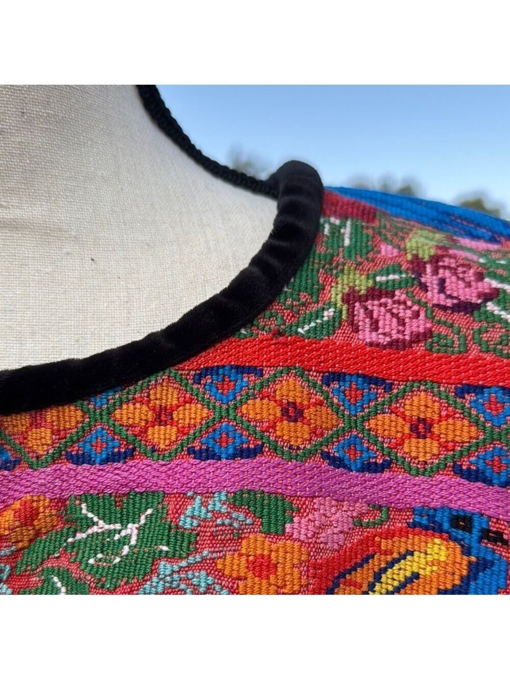 Vintage Guatemala Huipile Quetzal Birds Woven Textile Poncho - Picture 5 of 12